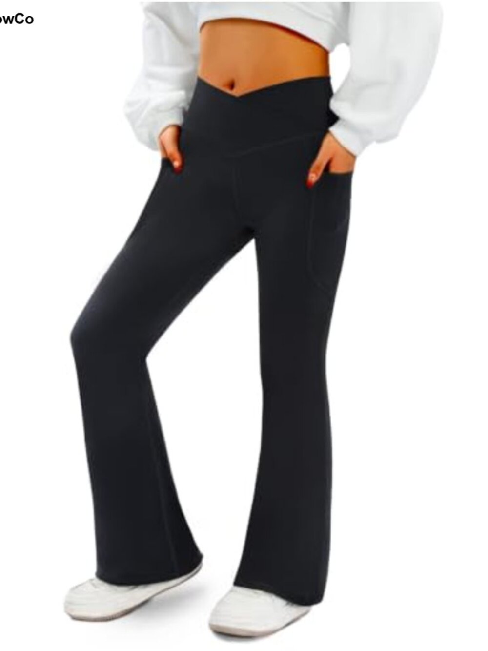 Flare Leggings for Women with Pockets Crossover Waisted Yoga Pants